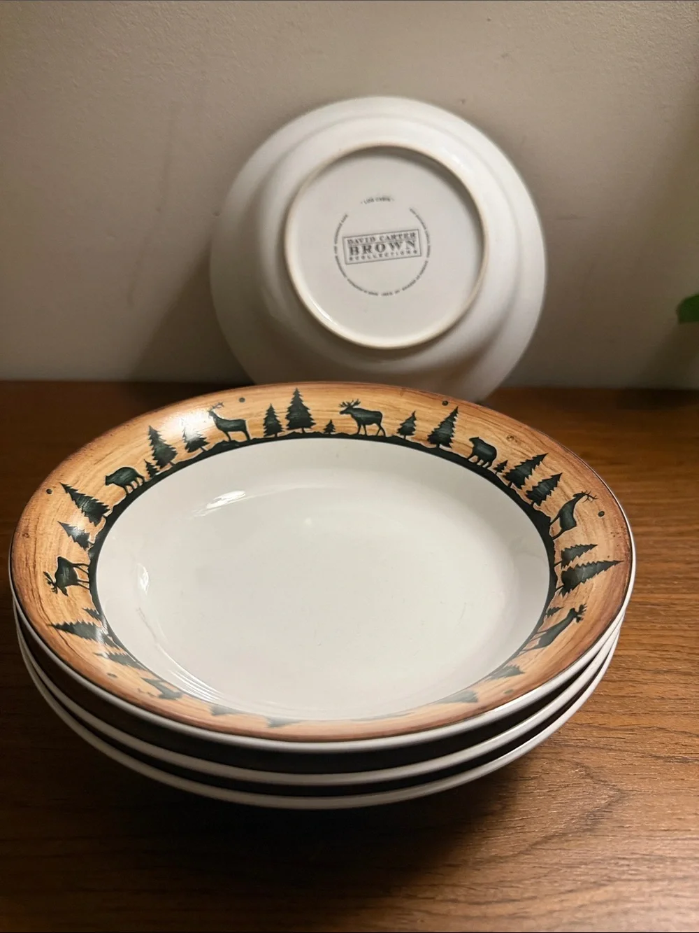 Vintage David Carter Brown Dinner Bowls - Green and Tan set:4